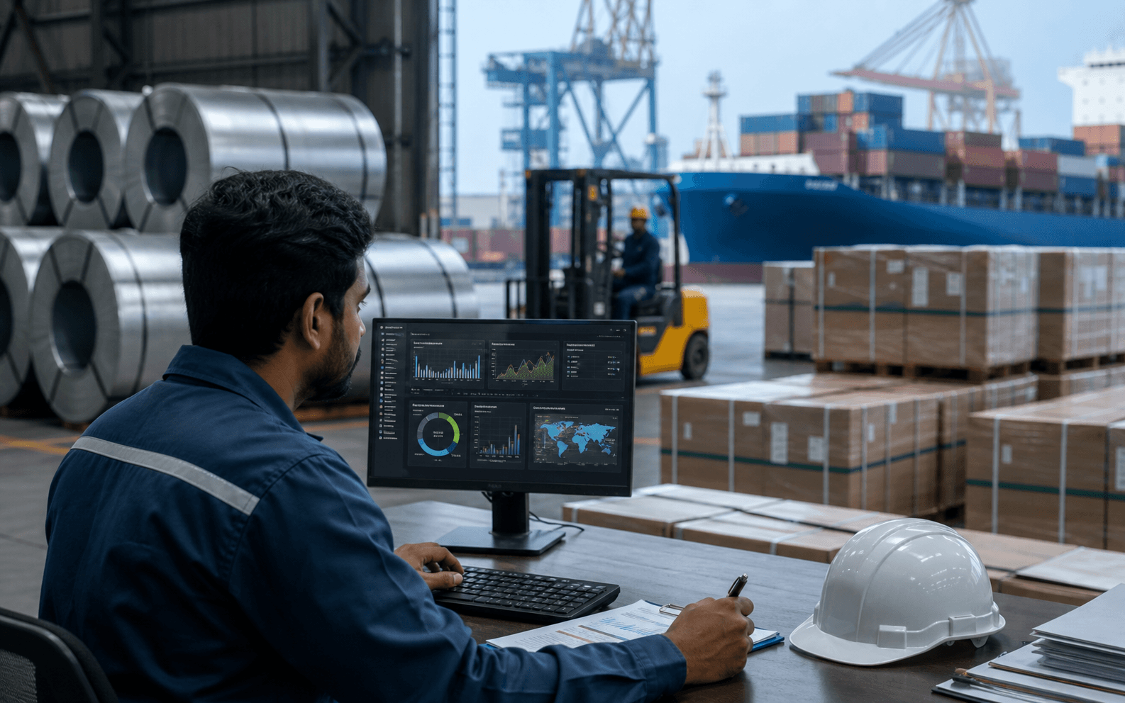 Export manufacturing facility preparing product carbon data for international trade